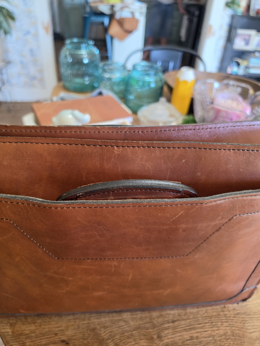 SCHLESINGER Brothers Vintage Cowhide Leather Briefcase Portfolio Brown Camel - Picture 5 of 8
